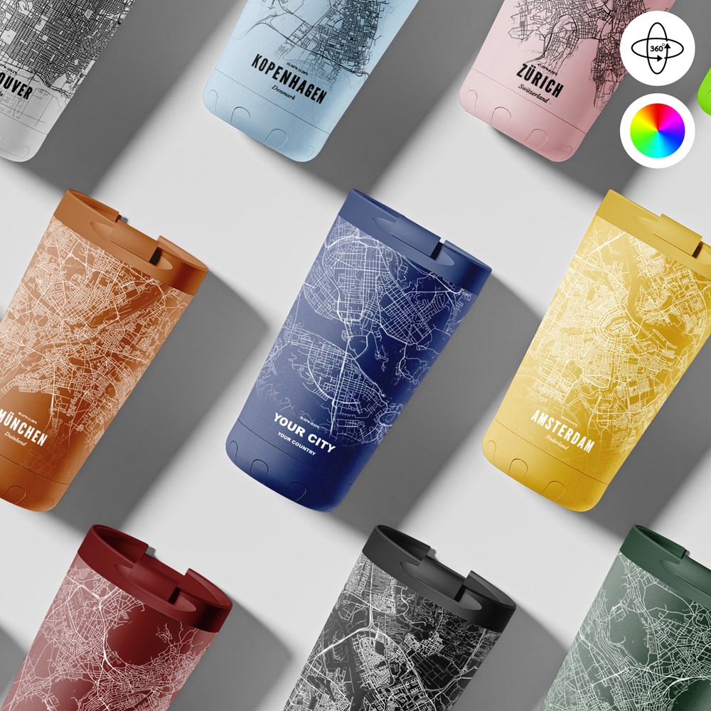 Thermosbeker / Koffiebeker x Jouw Stad -  Blauw - 350 ml