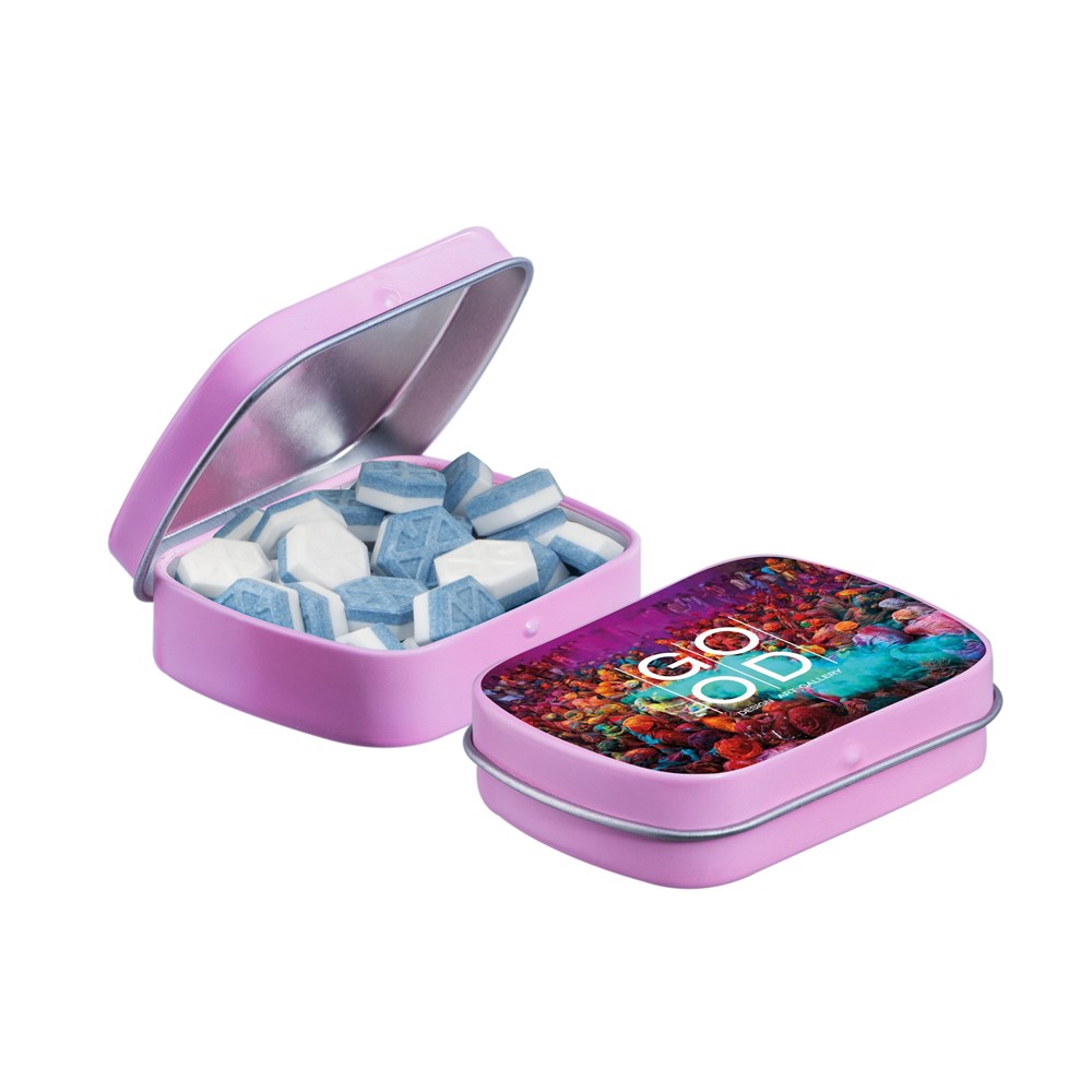 Mini scharnierblikje gevuld met snoep - roze