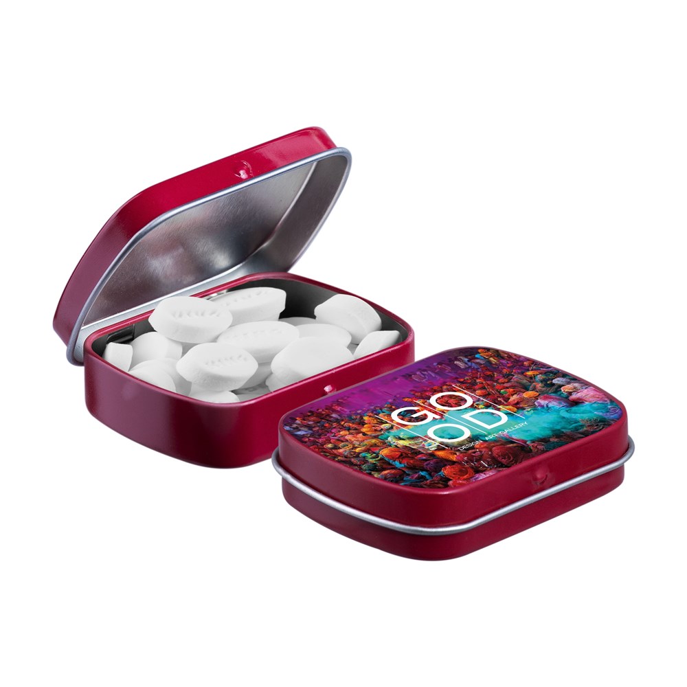 Mini scharnierblikje gevuld met snoep - rood