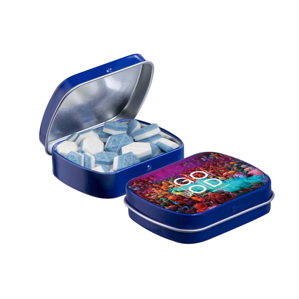 Mini scharnierblikje gevuld met snoep - Blauw